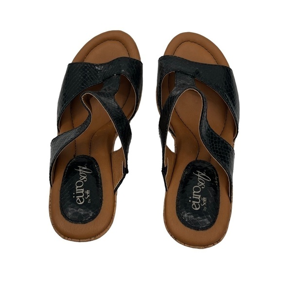Euro Soft By Sofft Black Patent Farrah Cork Wedge Sandals Size 6 Women’s - Picture 5 of 9
